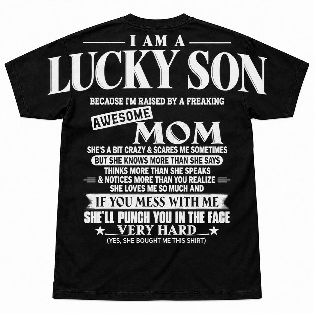 Lucky Son Shirts – Oversized Shoulder Print, Gift for Son from Mom T24