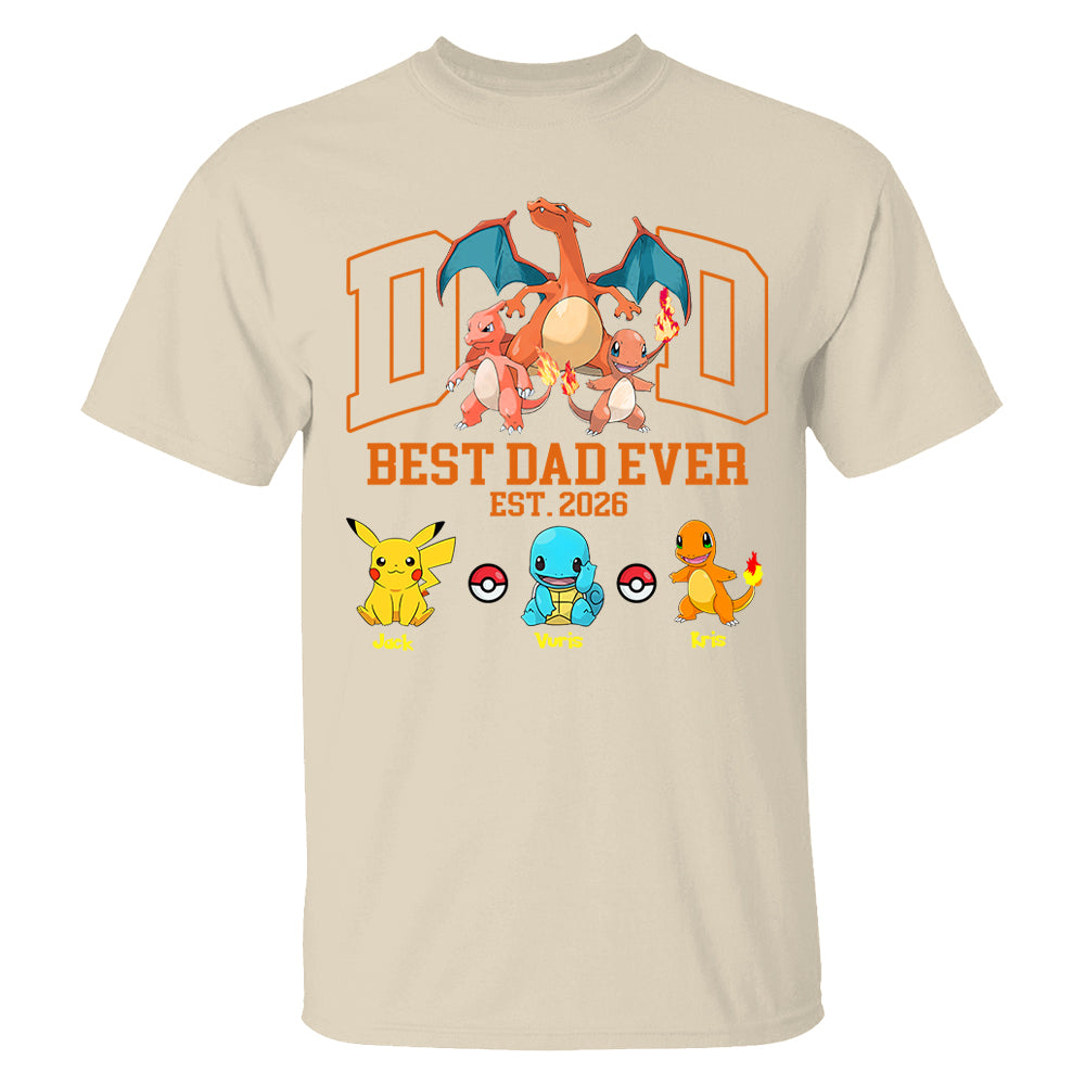 PokeDad Best Dad Ever, Personalized Pokemon Dad Shirt with Custom Kids Name, Gift For Dad, Gift For Grandpa MI209 T24- 05.08.2026