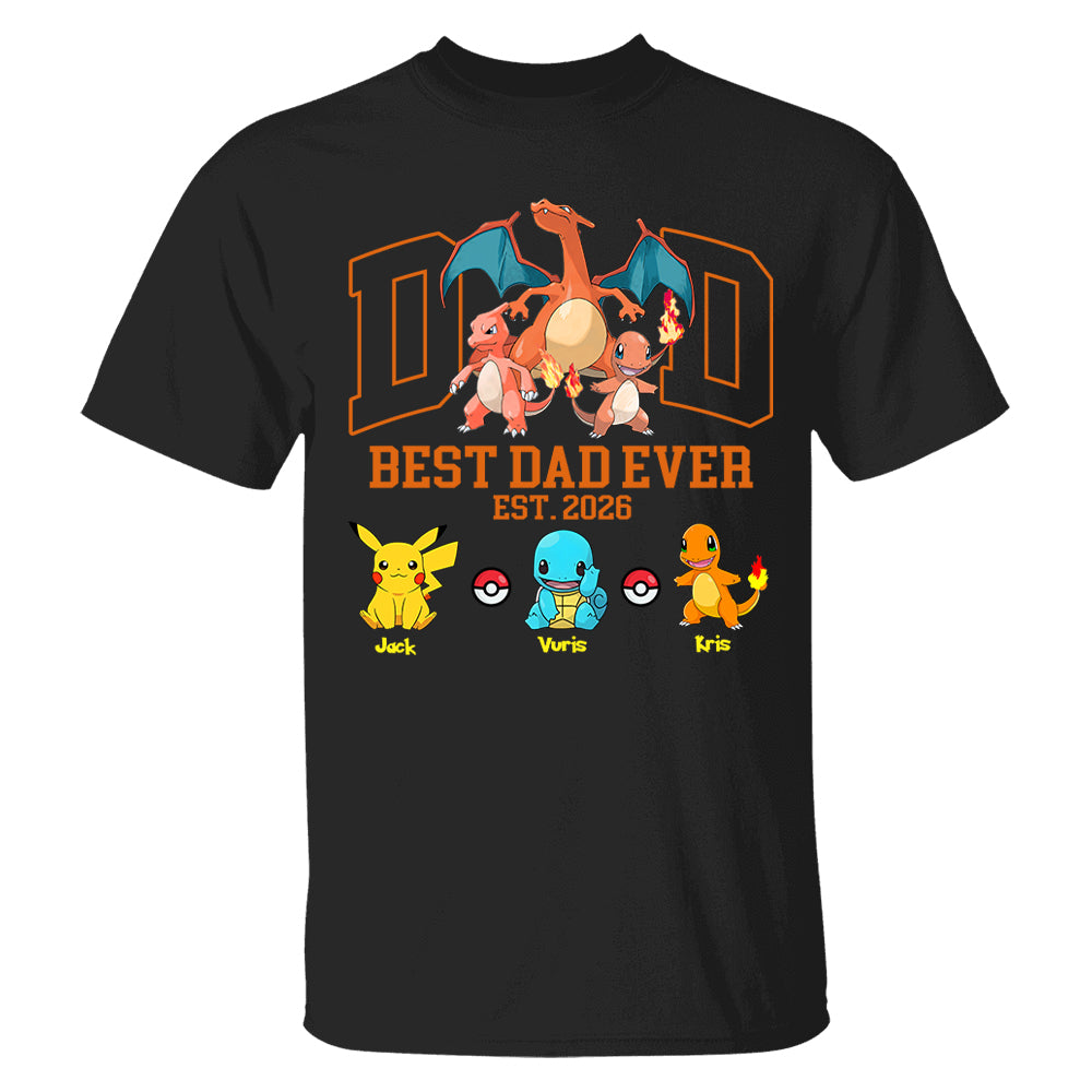 PokeDad Best Dad Ever, Personalized Pokemon Dad Shirt with Custom Kids Name, Gift For Dad, Gift For Grandpa MI209 T24- 05.08.2026