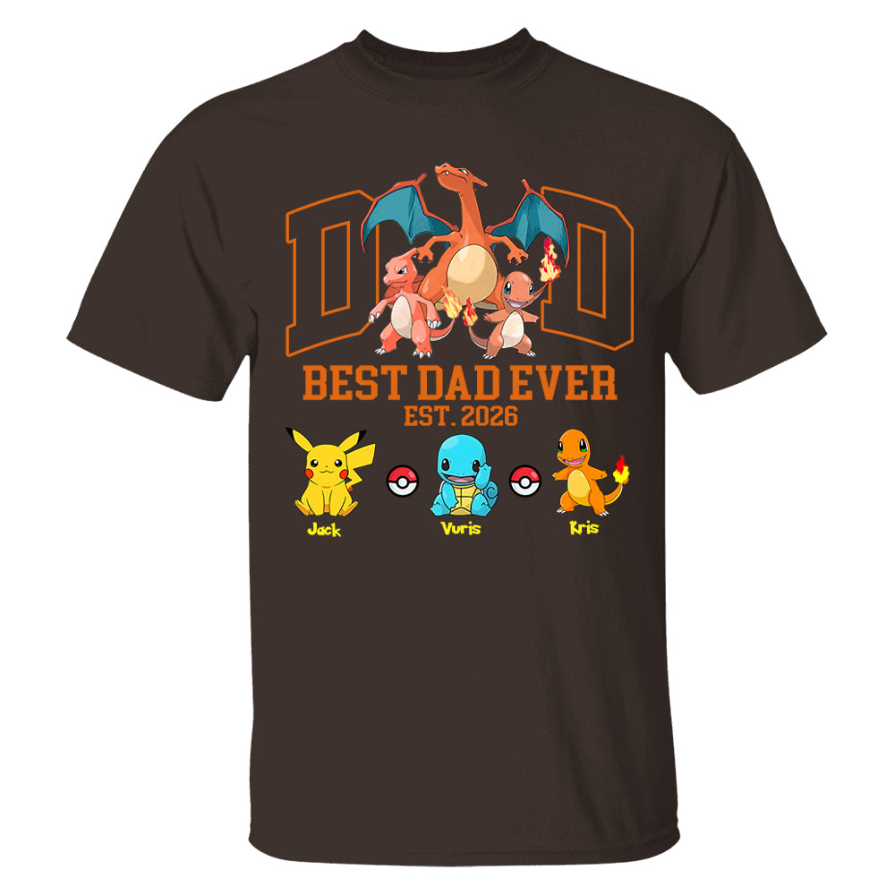 PokeDad Best Dad Ever, Personalized Pokemon Dad Shirt with Custom Kids Name, Gift For Dad, Gift For Grandpa MI209 T24- 05.08.2026
