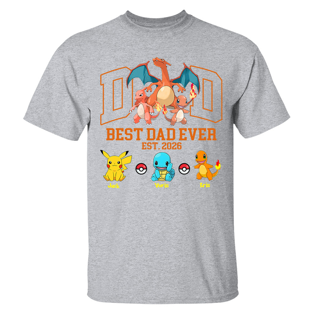 PokeDad Best Dad Ever, Personalized Pokemon Dad Shirt with Custom Kids Name, Gift For Dad, Gift For Grandpa MI209 T24- 05.08.2026