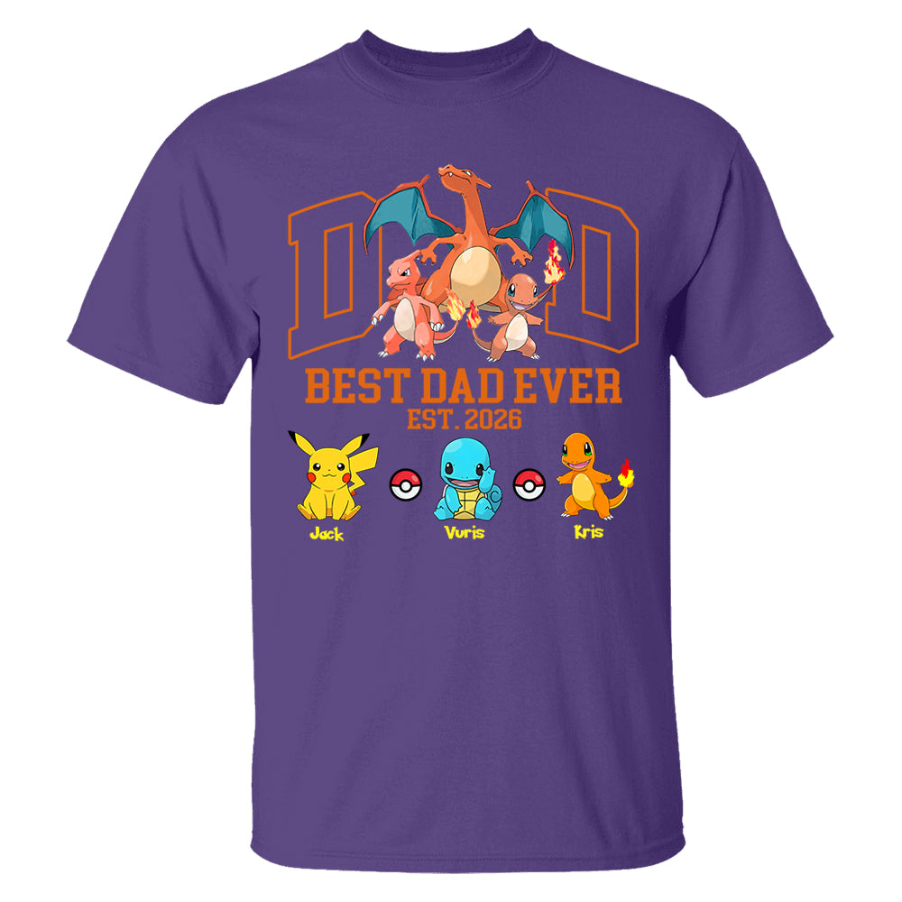 PokeDad Best Dad Ever, Personalized Pokemon Dad Shirt with Custom Kids Name, Gift For Dad, Gift For Grandpa MI209 T24- 05.08.2026