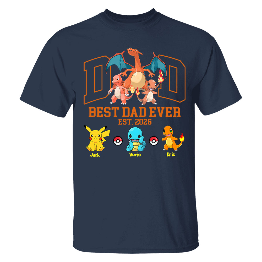 PokeDad Best Dad Ever, Personalized Pokemon Dad Shirt with Custom Kids Name, Gift For Dad, Gift For Grandpa MI209 T24- 05.08.2026