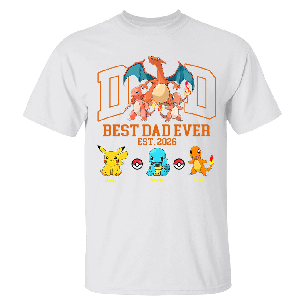 PokeDad Best Dad Ever, Personalized Pokemon Dad Shirt with Custom Kids Name, Gift For Dad, Gift For Grandpa MI209 T24- 05.08.2026