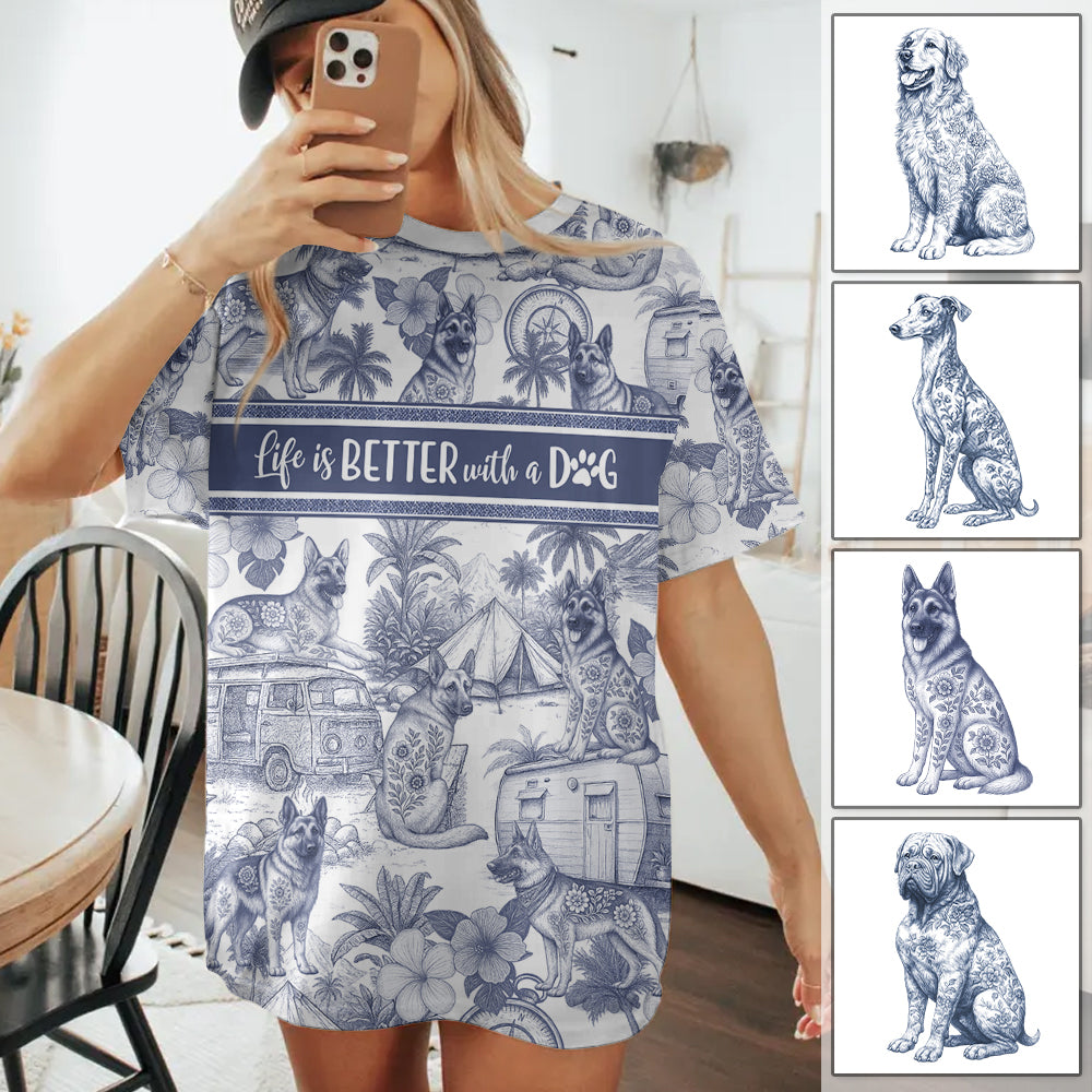 German Shepherd, Custom Camping Dog Lovers Toile De Jouy Style, Personalized All Over Print Shirt T1807 Hv01