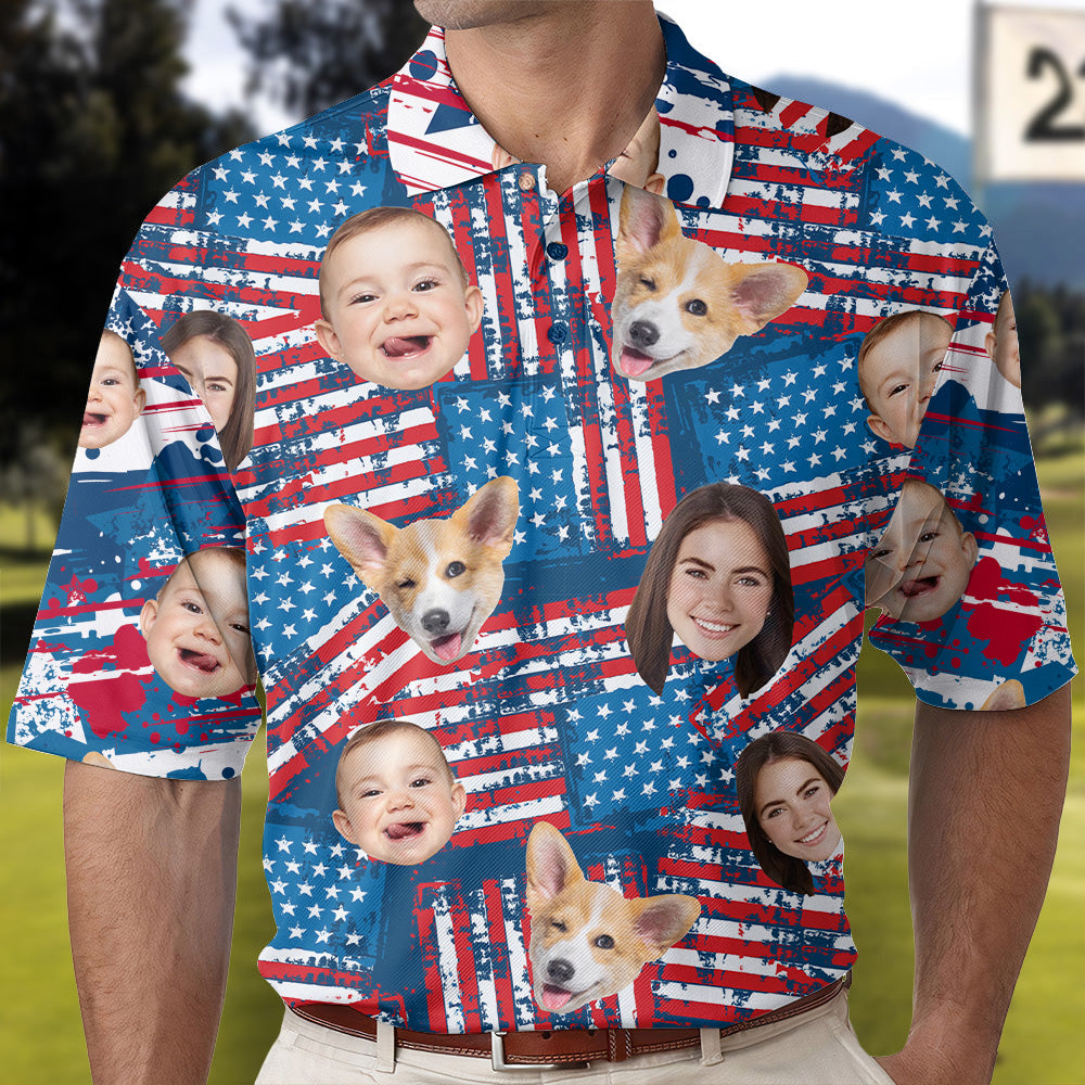 Personalized 4th Of July Polo Shirt with Faces, Custom Polo Shirt with Face