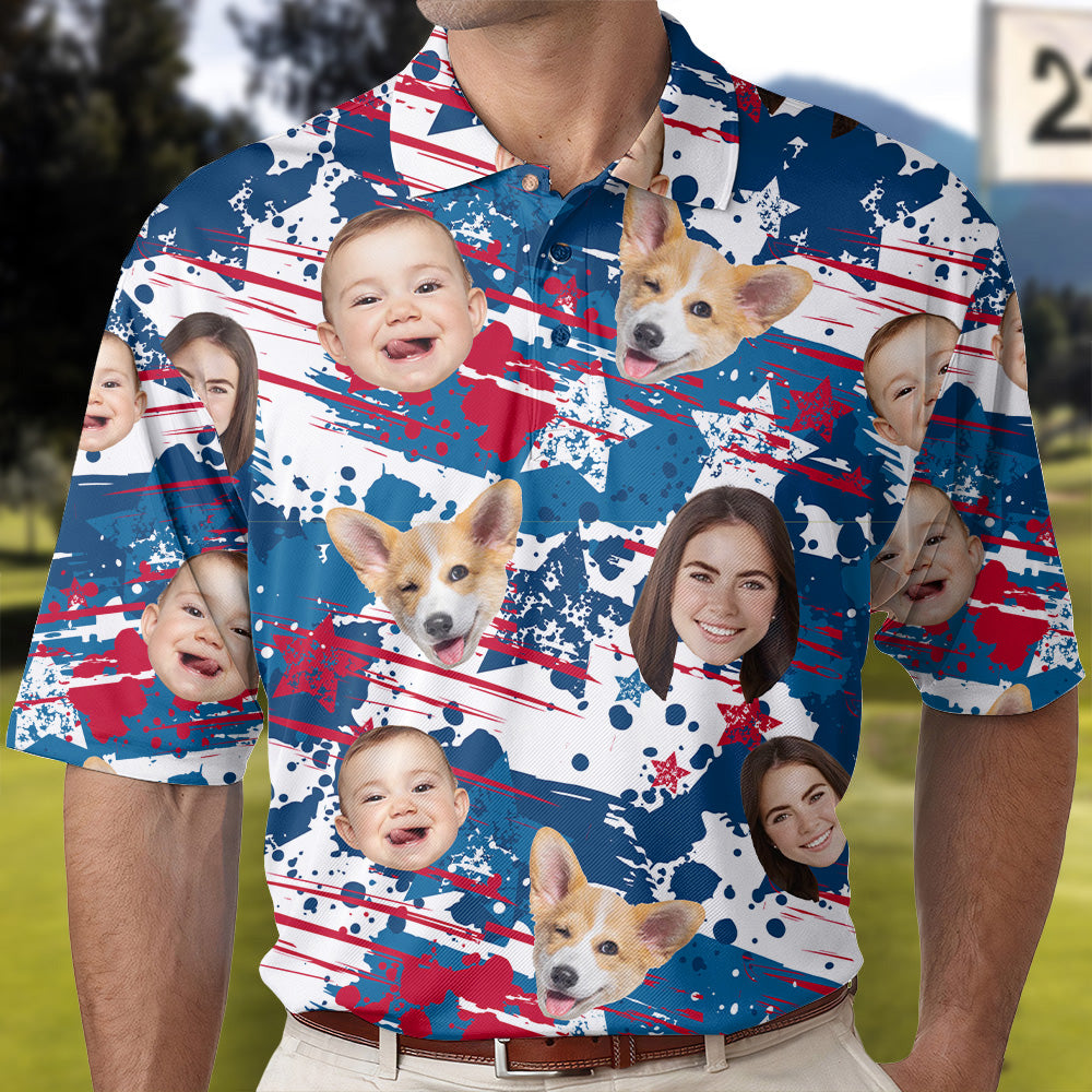 Personalized 4th Of July Polo Shirt with Faces, Custom Polo Shirt with Face