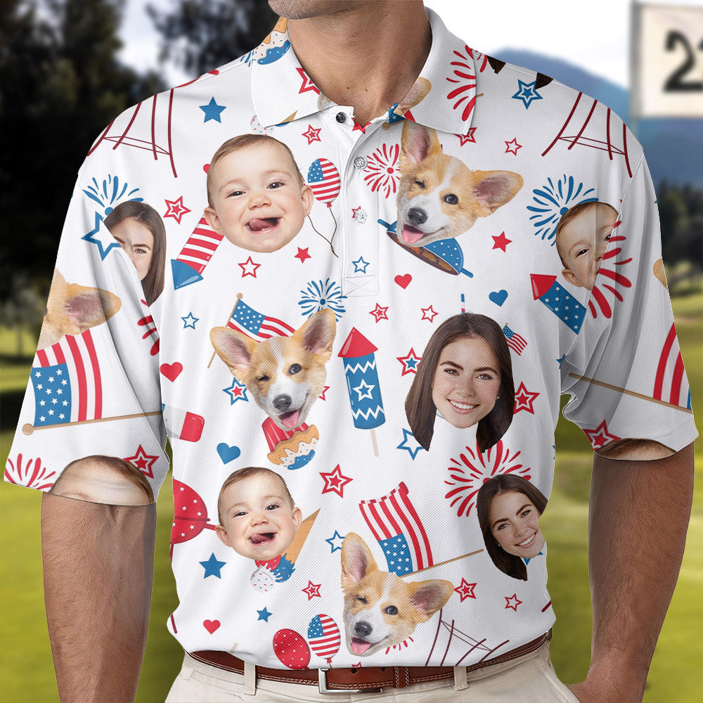 Personalized 4th Of July Polo Shirt with Faces, Custom Polo Shirt with Face