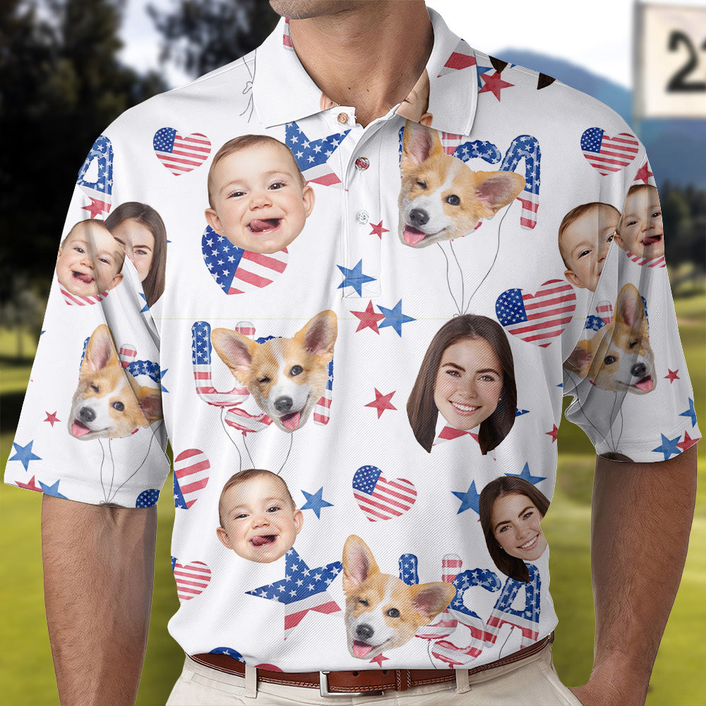 Personalized 4th Of July Polo Shirt with Faces, Custom Polo Shirt with Face