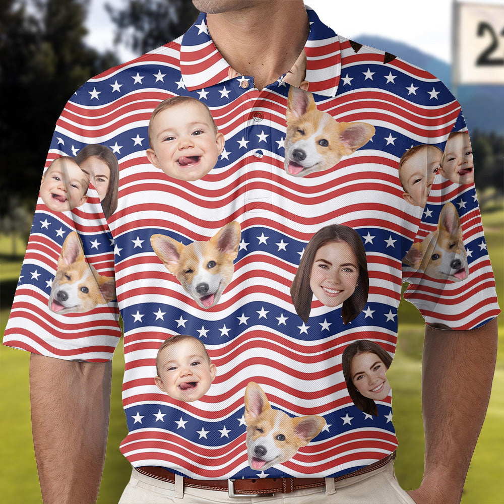 Personalized 4th Of July Polo Shirt with Faces, Custom Polo Shirt with Face