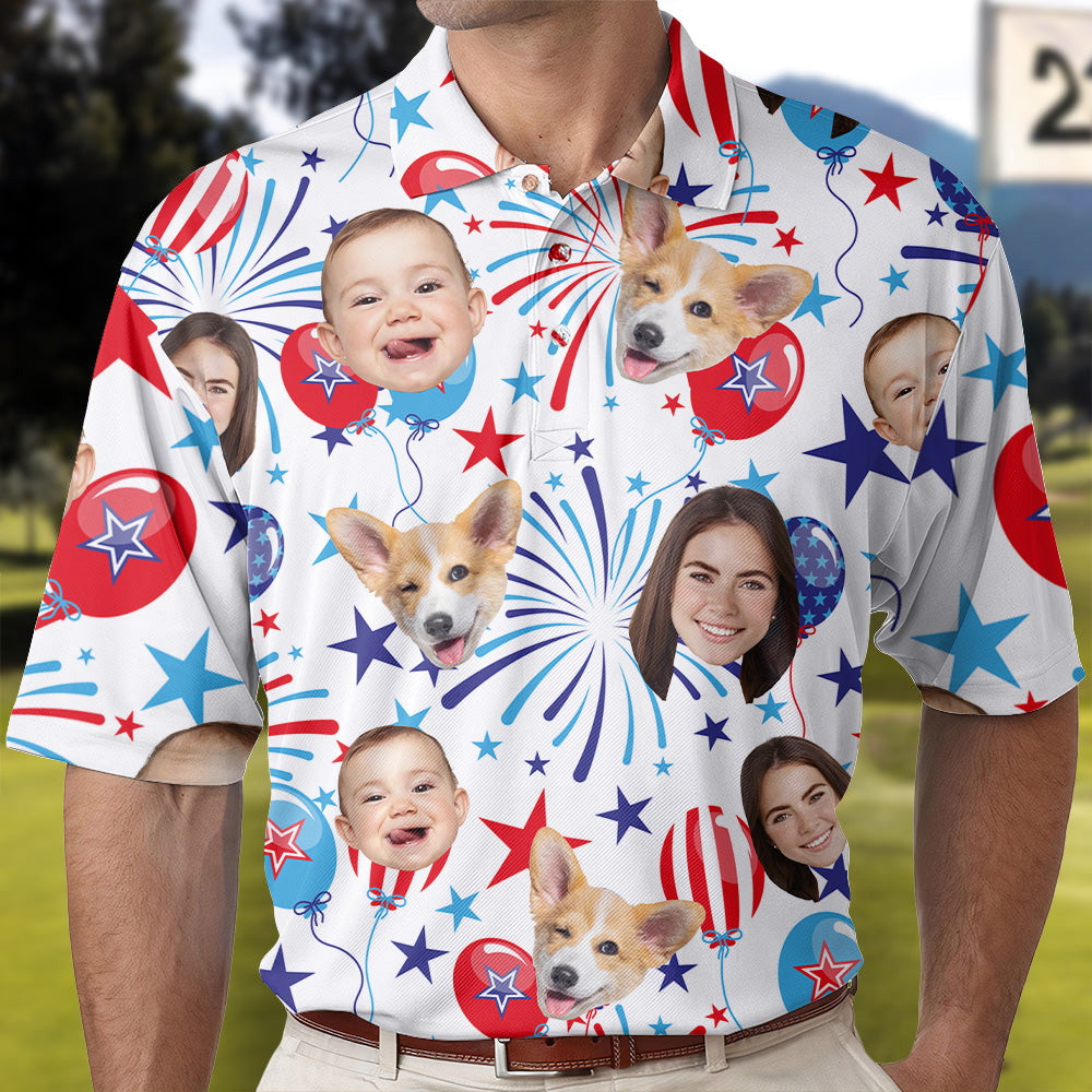 Personalized 4th Of July Polo Shirt with Faces, Custom Polo Shirt with Face