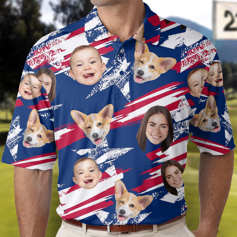 Personalized 4th Of July Polo Shirt with Faces, Custom Polo Shirt with Face