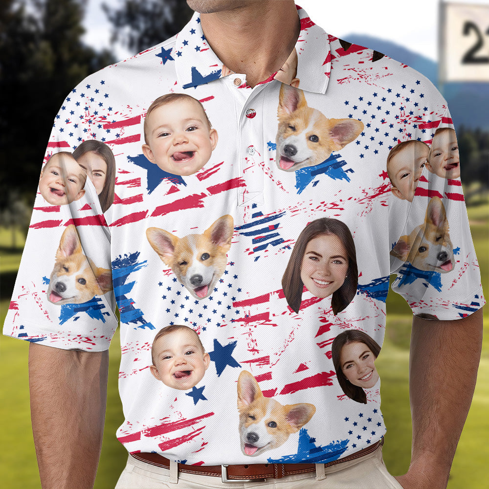 Personalized 4th Of July Polo Shirt with Faces, Custom Polo Shirt with Face