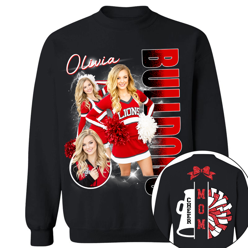 Personalized Cheerleader Team Name & School Name Bootleg Style Tee, Custom Photo Cheerleading Shirt, Gift For Cheer Mom Cheerleader Lovers MI209 TH23