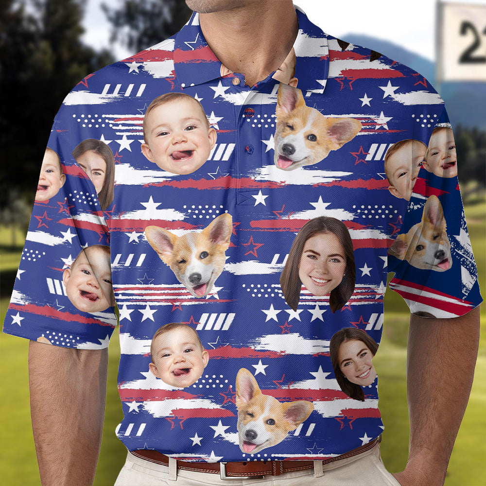 Personalized 4th Of July Polo Shirt with Faces, Custom Polo Shirt with Face