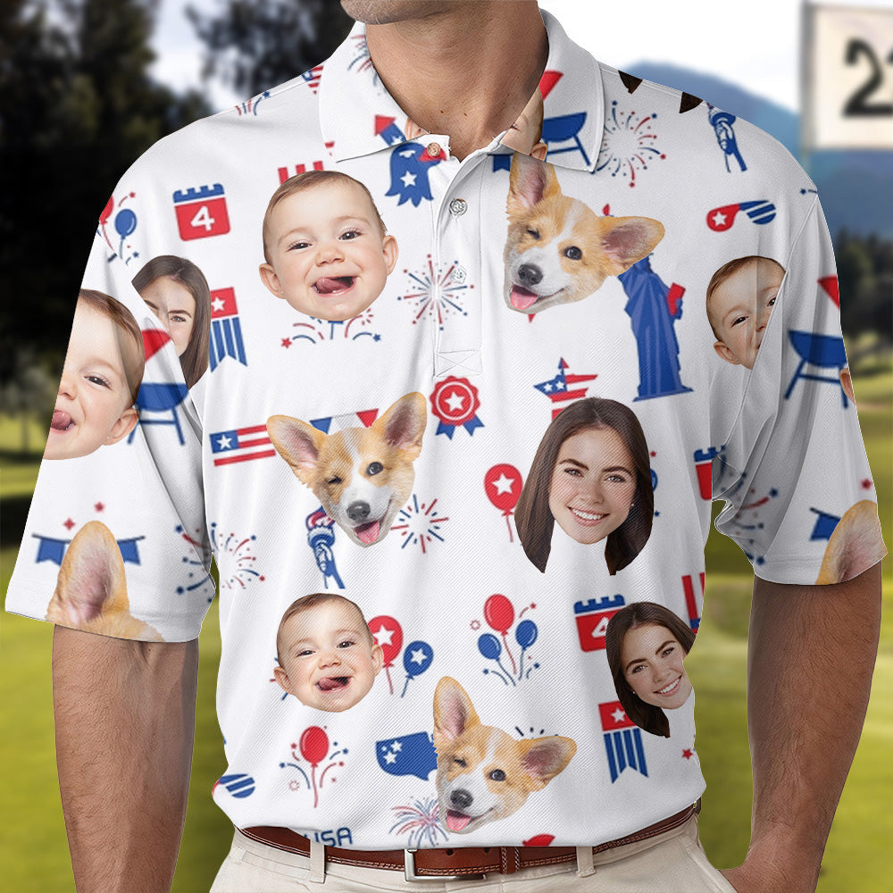 Personalized 4th Of July Polo Shirt with Faces, Custom Polo Shirt with Face