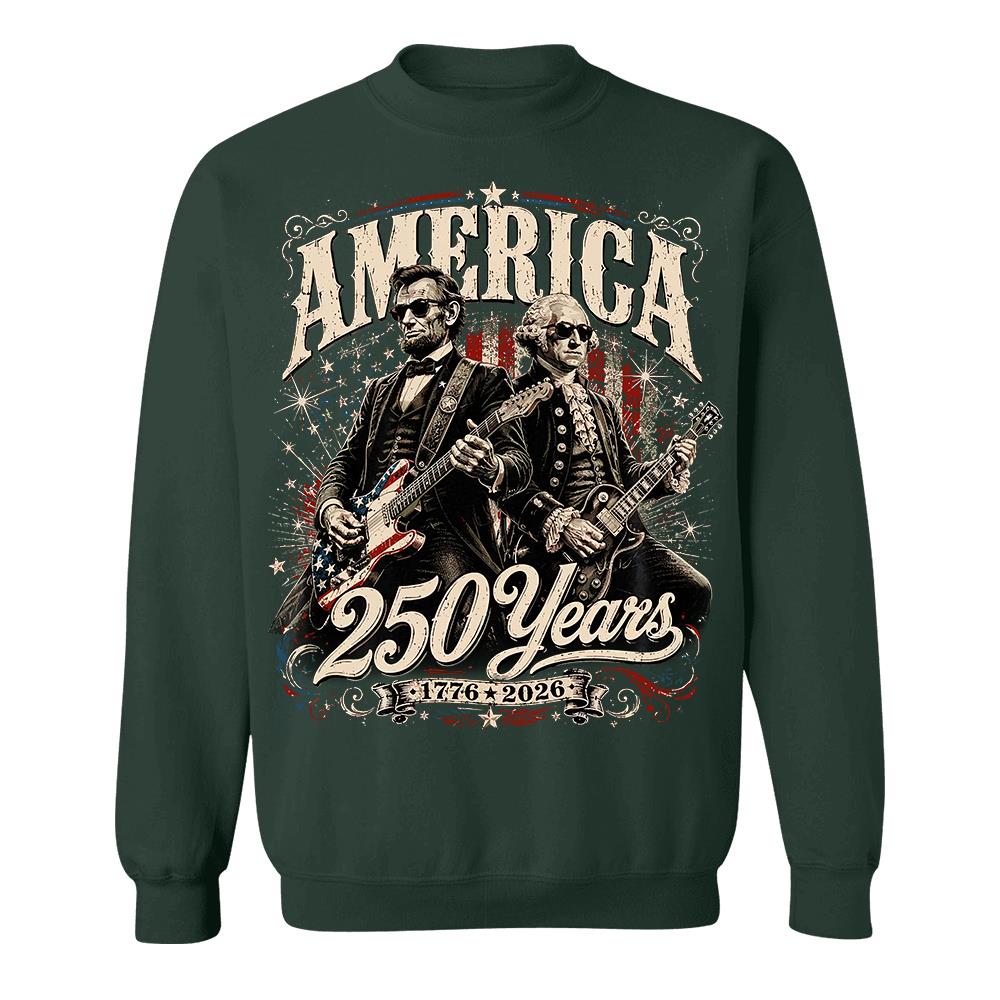 250 Years America Anniversary Guitar Shirt, George Washington & Lincoln Playing Guitar, Funny 4th of July Rock Tee Hv01