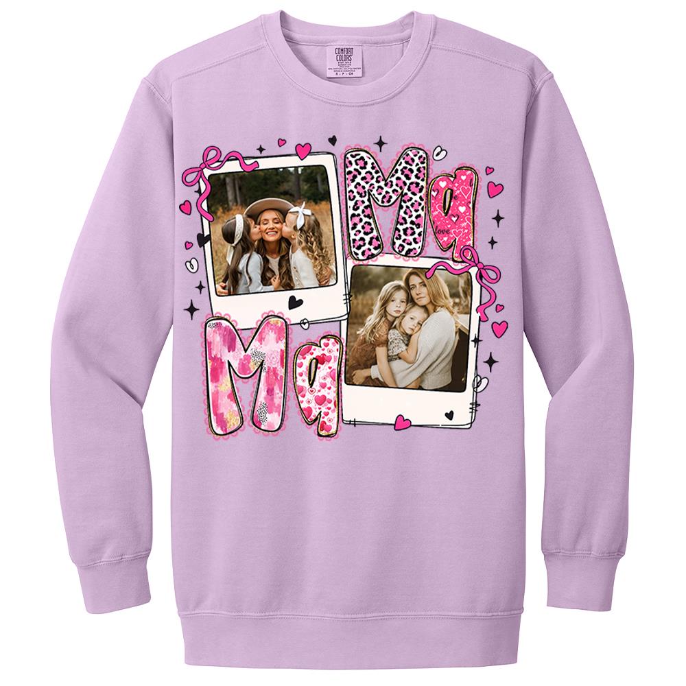 Custom Mama Valentine Glitter Upload Photo Shirt, Leopard Checkered Valentine  Nh00