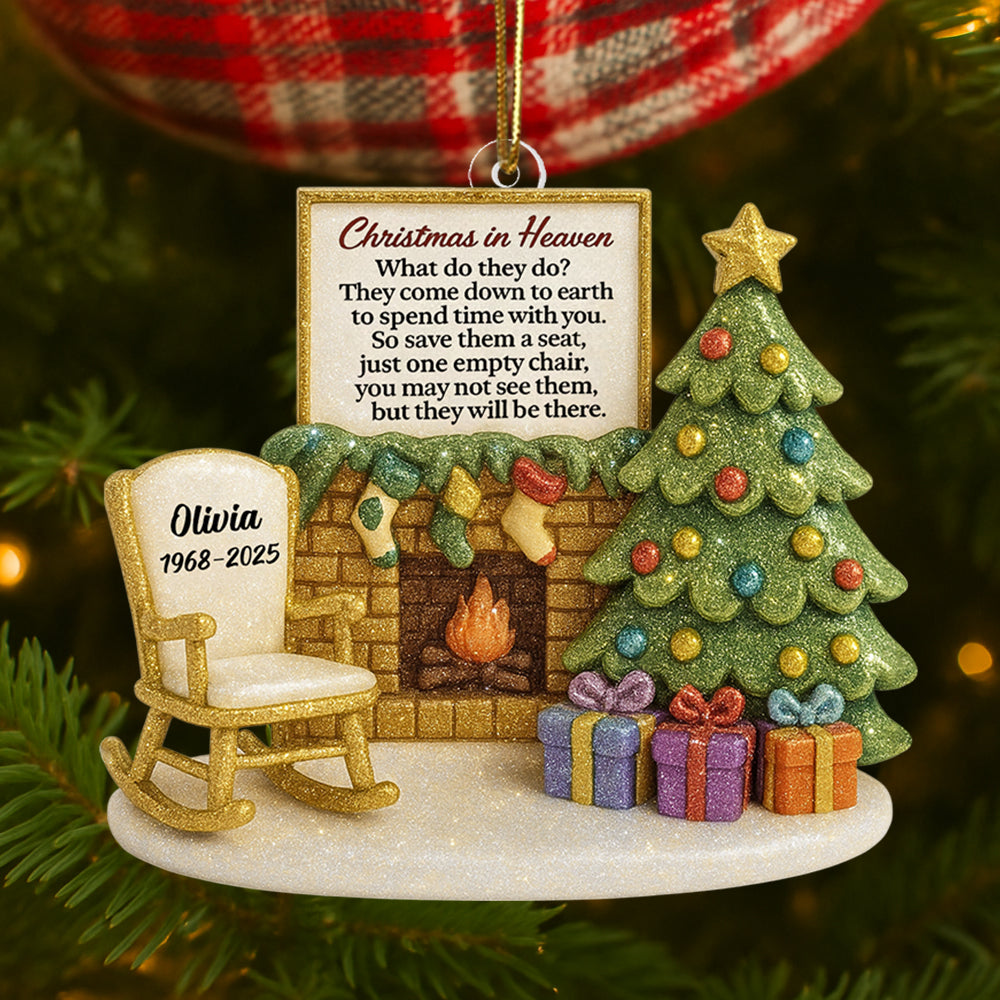Christmas In Heaven Chair At Fireplace - Personalized Acrylic Ornament - Christmas Memorial Keepsake For Family Hv01