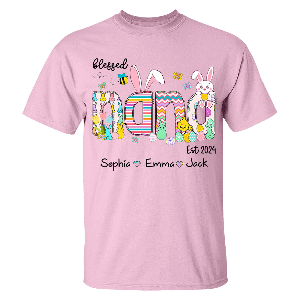 Blessed Grandma - Cute Colorful Easter Shirt - Personalized Nickname Nana Gigi Mimi - Custom Kid Names NA04 NV01