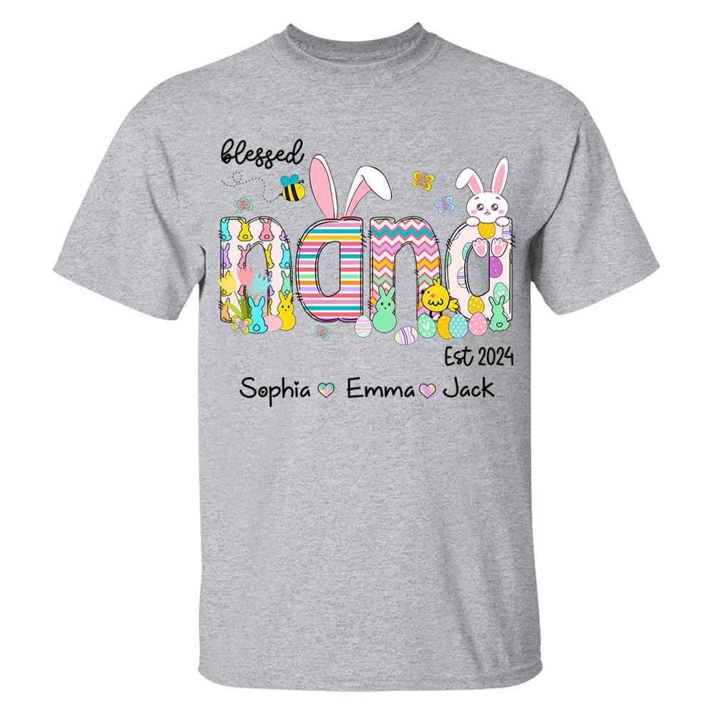 Blessed Grandma - Cute Colorful Easter Shirt - Personalized Nickname Nana Gigi Mimi - Custom Kid Names NA04 NV01