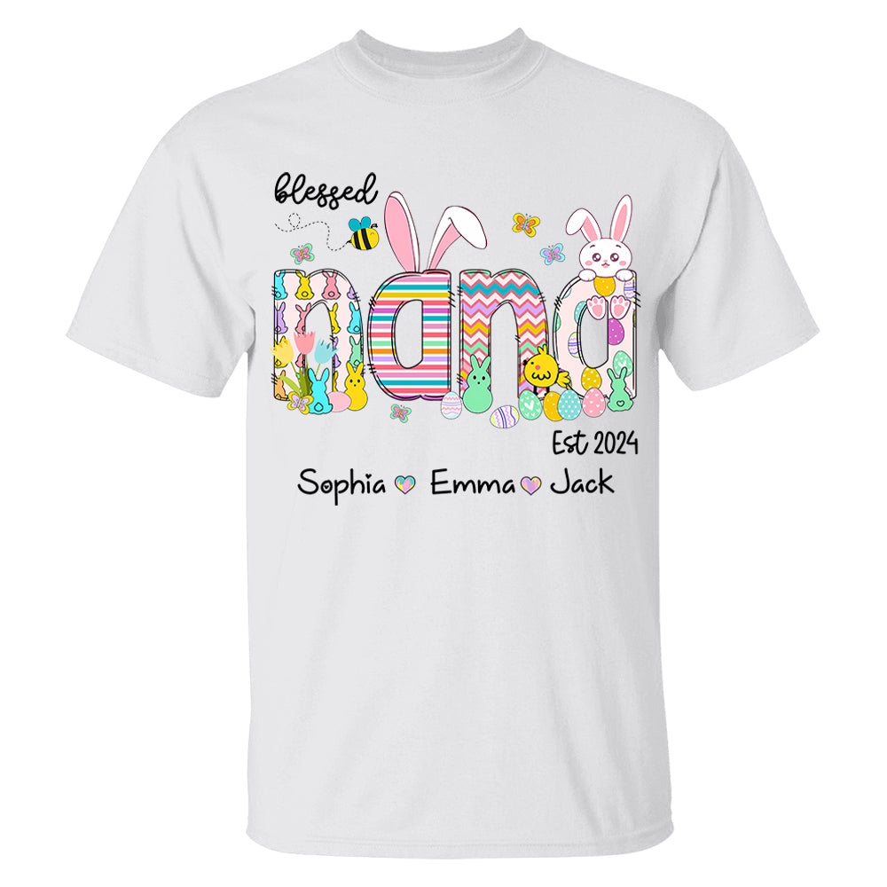 Blessed Grandma - Cute Colorful Easter Shirt - Personalized Nickname Nana Gigi Mimi - Custom Kid Names NA04 NV01