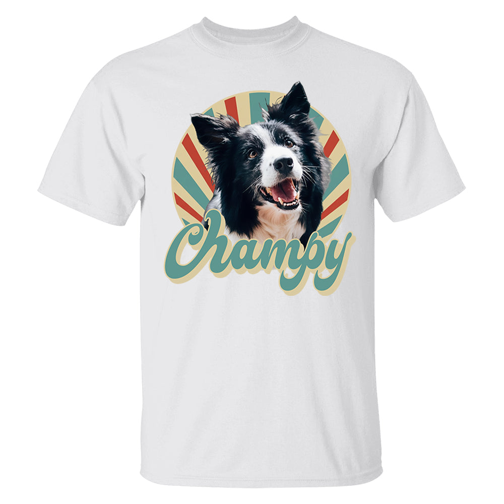 Custom Retro Pet Photo T-Shirt, Personalized Vintage Pet Portrait Tee with Name, Custom Dog or Cat Photo Gift, Christmas Gift Shirt Li29