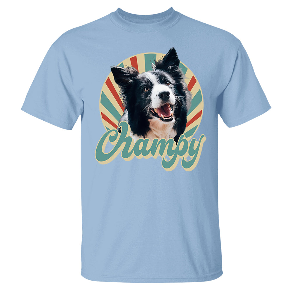 Custom Retro Pet Photo T-Shirt, Personalized Vintage Pet Portrait Tee with Name, Custom Dog or Cat Photo Gift, Christmas Gift Shirt Li29