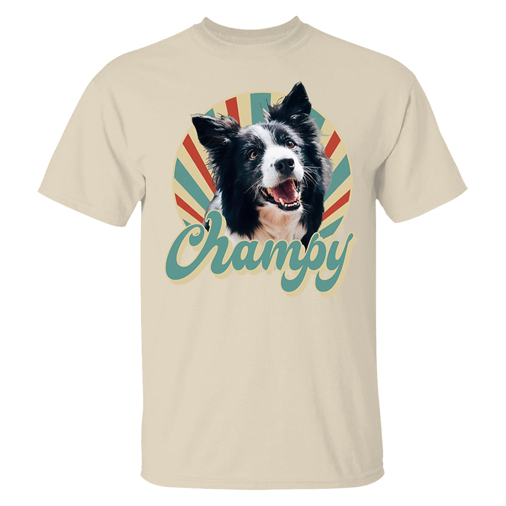 Custom Retro Pet Photo T-Shirt, Personalized Vintage Pet Portrait Tee with Name, Custom Dog or Cat Photo Gift, Christmas Gift Shirt Li29