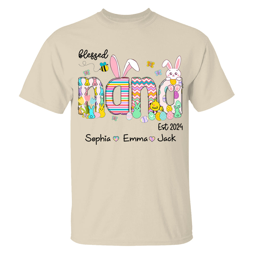 Blessed Grandma - Cute Colorful Easter Shirt - Personalized Nickname Nana Gigi Mimi - Custom Kid Names NA04 NV01