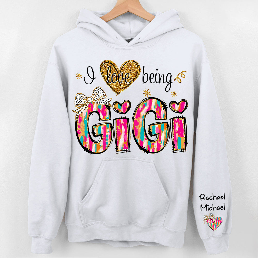 Personalized I Love Being Gigi Colorful Pattern Sweatshirt, Custom Grandma and Grandkids Sweatshirt NA04
