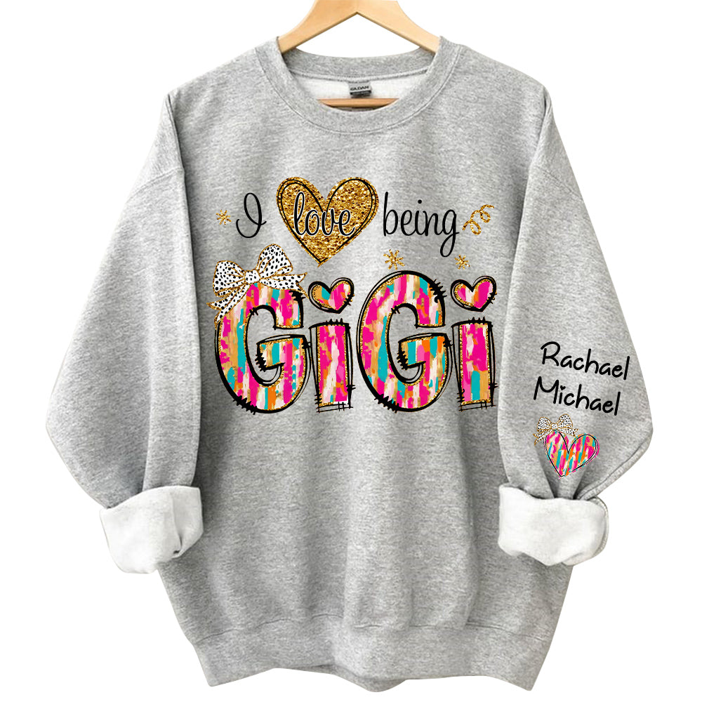 Personalized I Love Being Gigi Colorful Pattern Sweatshirt, Custom Grandma and Grandkids Sweatshirt NA04