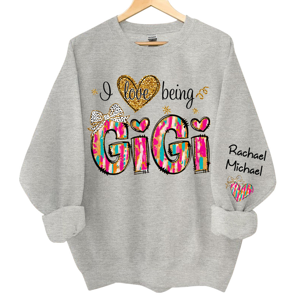 Personalized I Love Being Gigi Colorful Pattern Sweatshirt, Custom Grandma and Grandkids Sweatshirt NA04