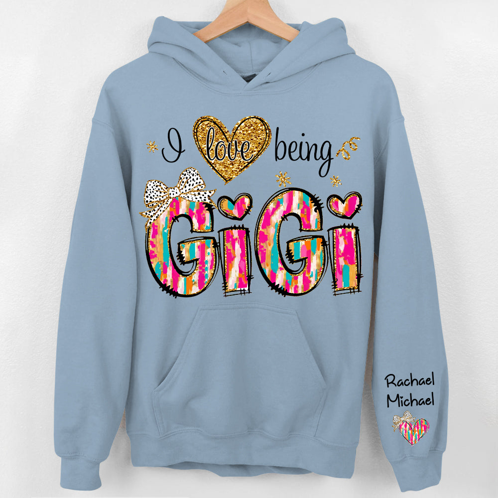 Personalized I Love Being Gigi Colorful Pattern Sweatshirt, Custom Grandma and Grandkids Sweatshirt NA04