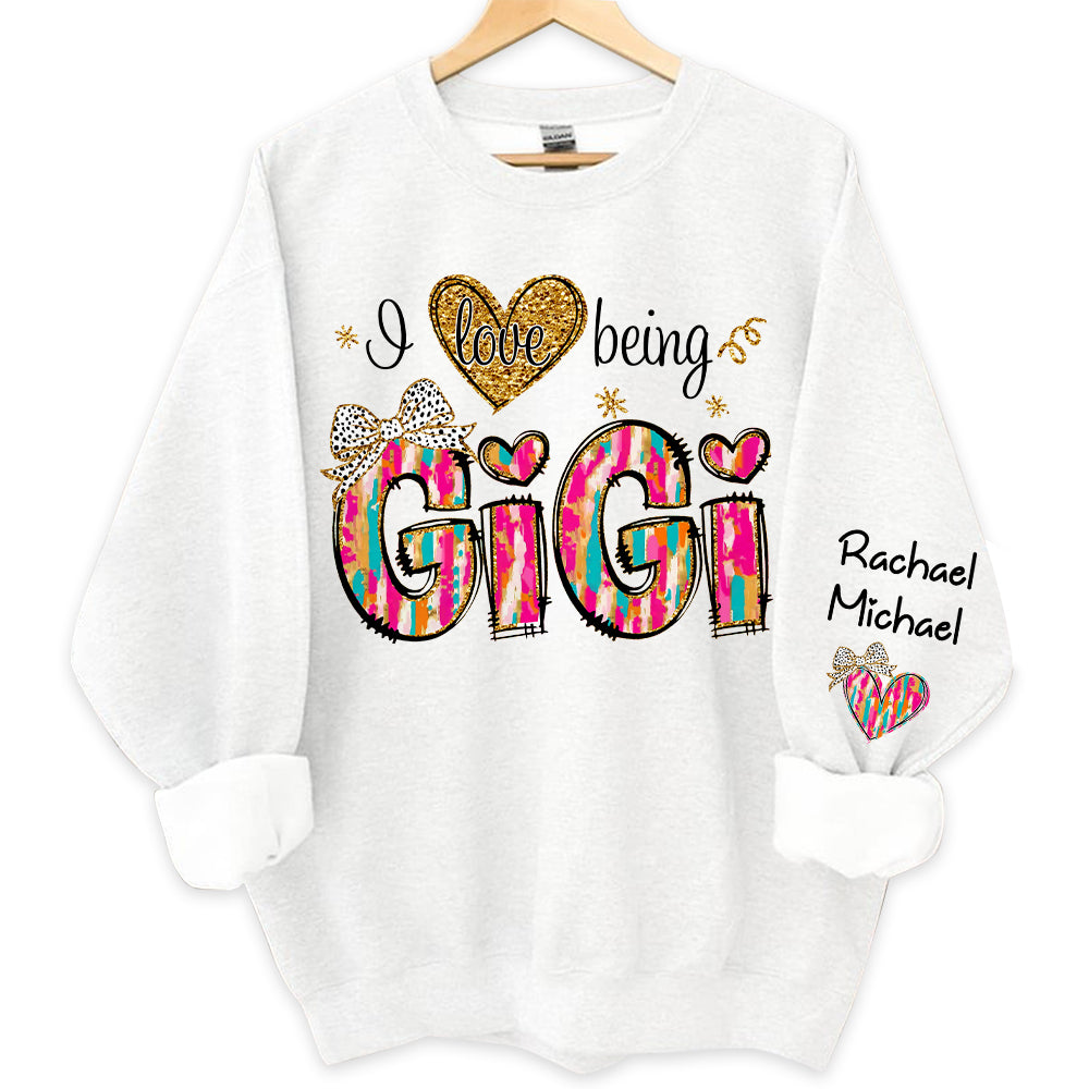 Personalized I Love Being Gigi Colorful Pattern Sweatshirt, Custom Grandma and Grandkids Sweatshirt NA04