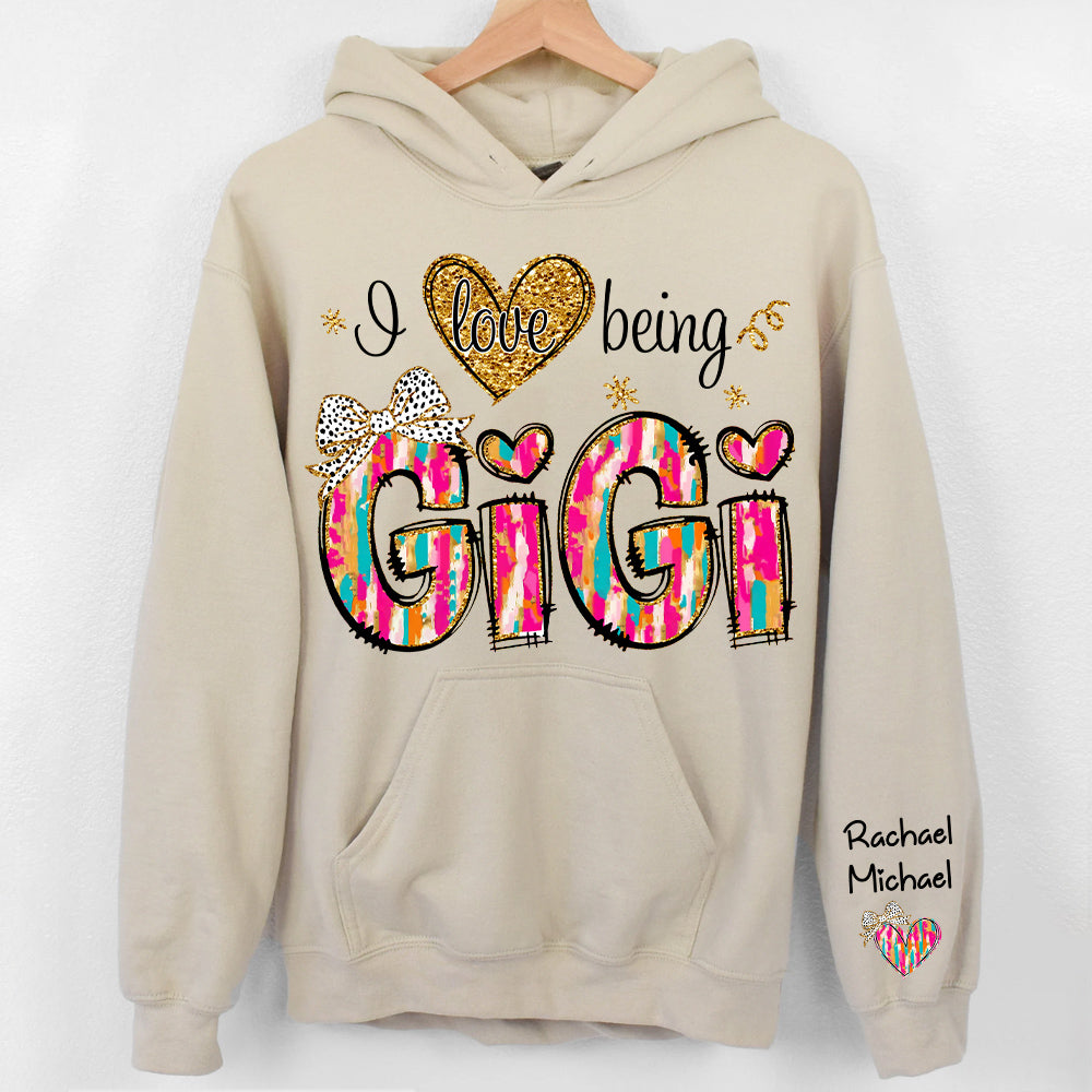Personalized I Love Being Gigi Colorful Pattern Sweatshirt, Custom Grandma and Grandkids Sweatshirt NA04