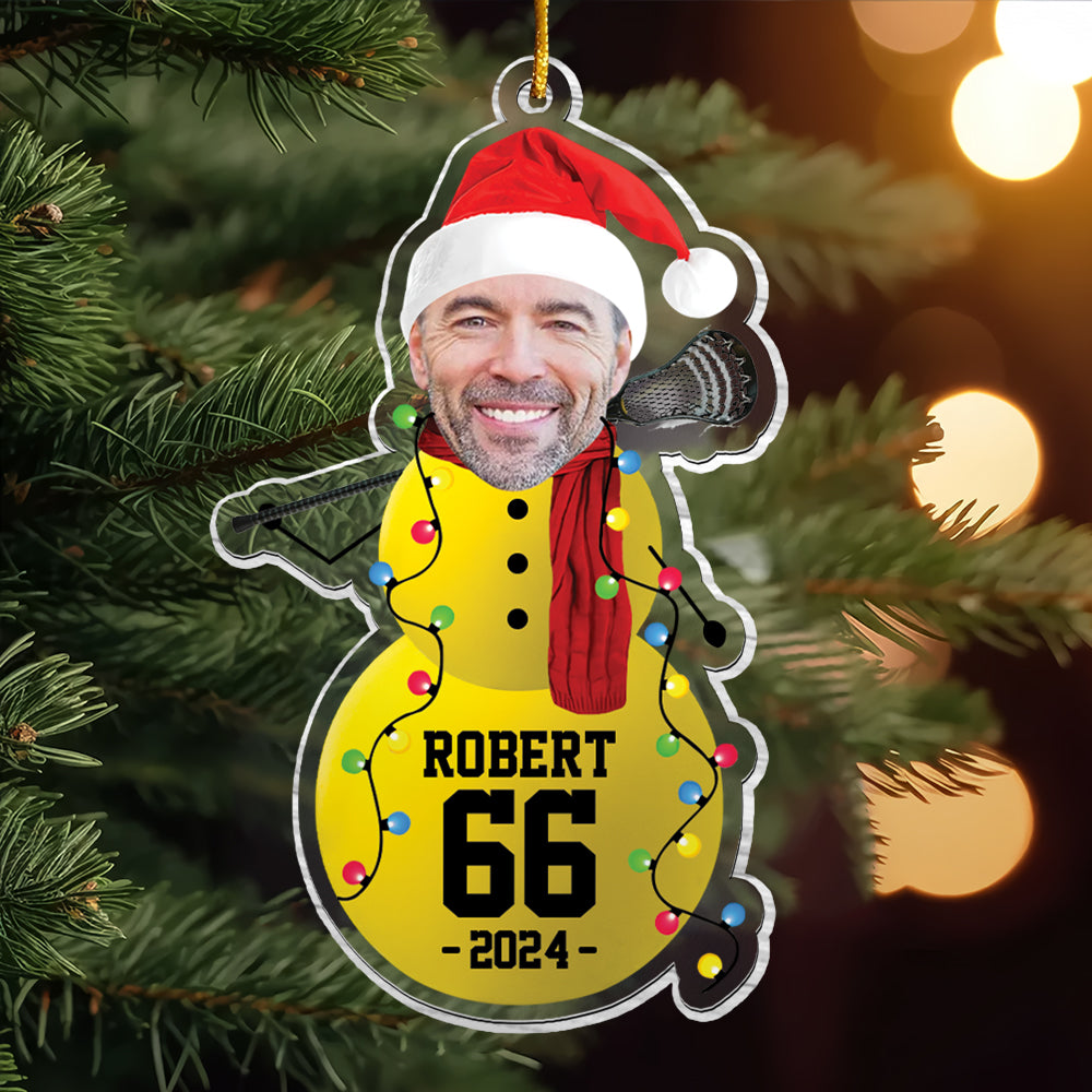 Custom Photo Lacrosse Snowman Ornament - Gifts For Players, Team, Boys - Personalized Acrylic Ornament Tu20
