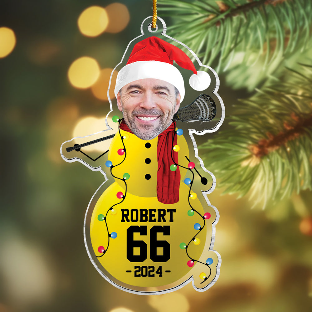 Custom Photo Lacrosse Snowman Ornament - Gifts For Players, Team, Boys - Personalized Acrylic Ornament Tu20