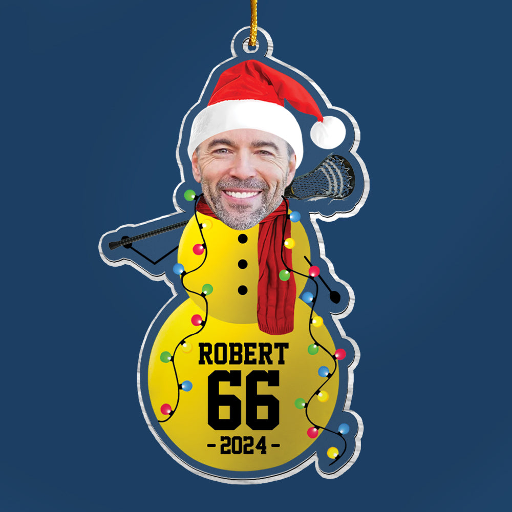 Custom Photo Lacrosse Snowman Ornament - Gifts For Players, Team, Boys - Personalized Acrylic Ornament Tu20