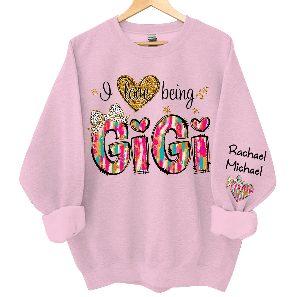 Personalized I Love Being Gigi Colorful Pattern Sweatshirt, Custom Grandma and Grandkids Sweatshirt NA04