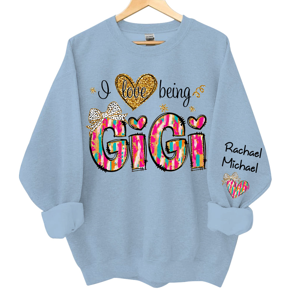 Personalized I Love Being Gigi Colorful Pattern Sweatshirt, Custom Grandma and Grandkids Sweatshirt NA04