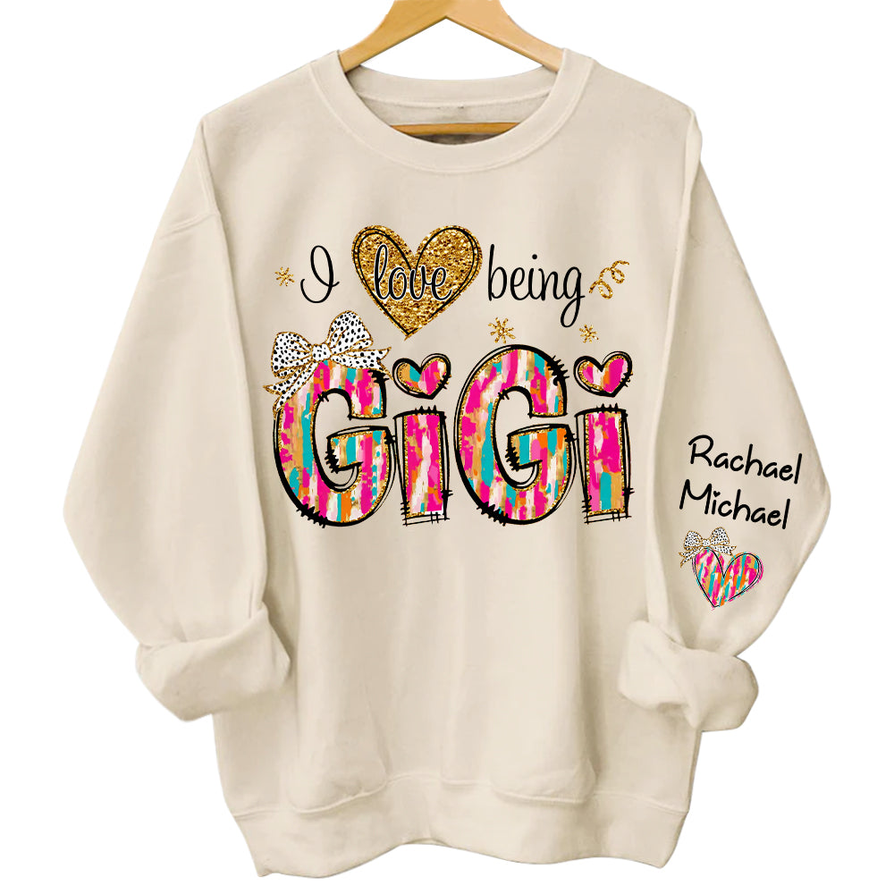 Personalized I Love Being Gigi Colorful Pattern Sweatshirt, Custom Grandma and Grandkids Sweatshirt NA04