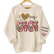 Personalized I Love Being Gigi Colorful Pattern Sweatshirt, Custom Grandma and Grandkids Sweatshirt NA04