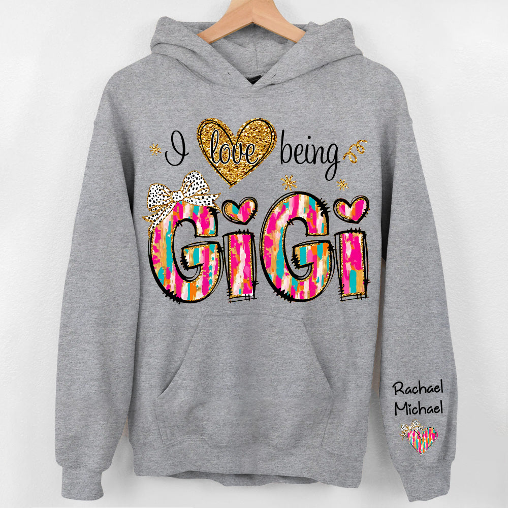 Personalized I Love Being Gigi Colorful Pattern Sweatshirt, Custom Grandma and Grandkids Sweatshirt NA04