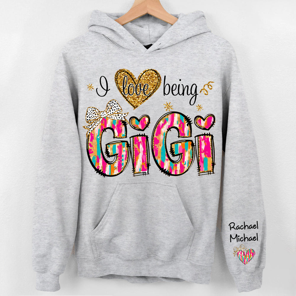 Personalized I Love Being Gigi Colorful Pattern Sweatshirt, Custom Grandma and Grandkids Sweatshirt NA04