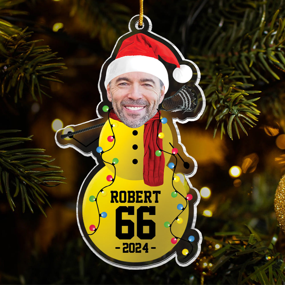 Custom Photo Lacrosse Snowman Ornament - Gifts For Players, Team, Boys - Personalized Acrylic Ornament Tu20