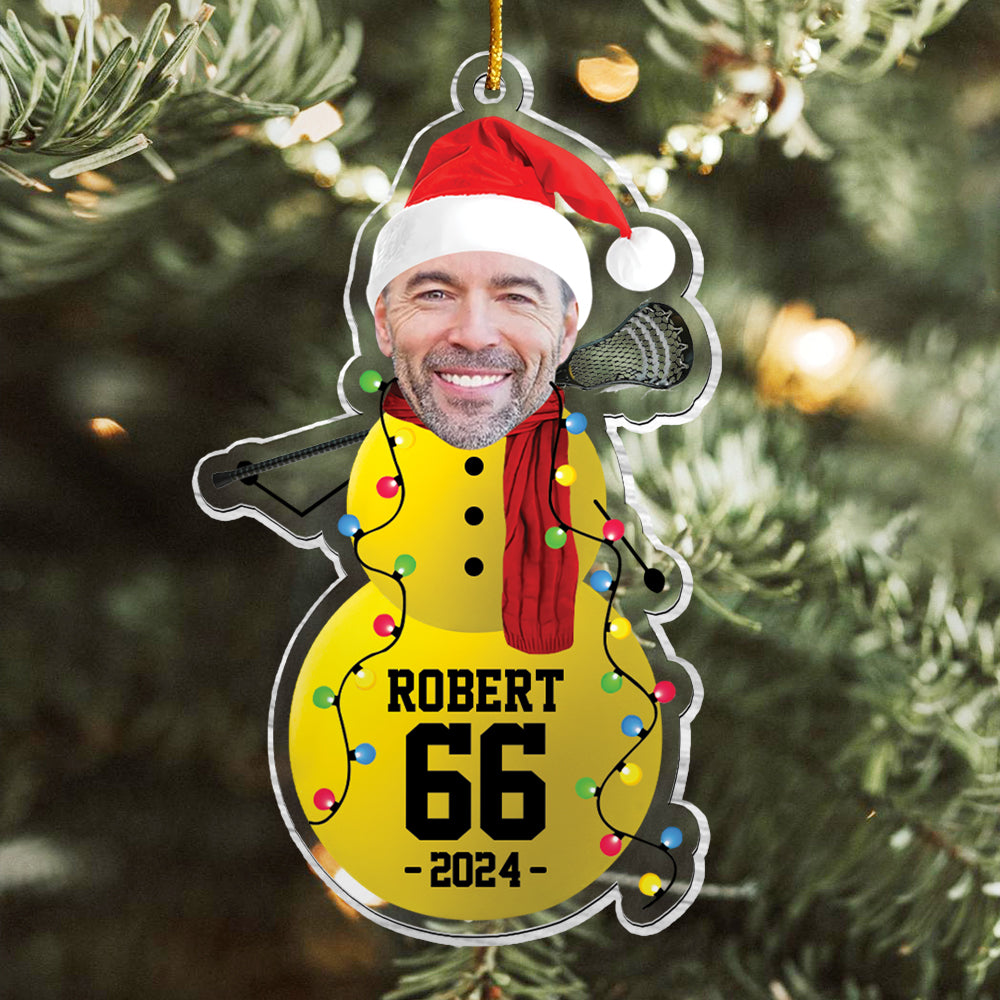 Custom Photo Lacrosse Snowman Ornament - Gifts For Players, Team, Boys - Personalized Acrylic Ornament Tu20