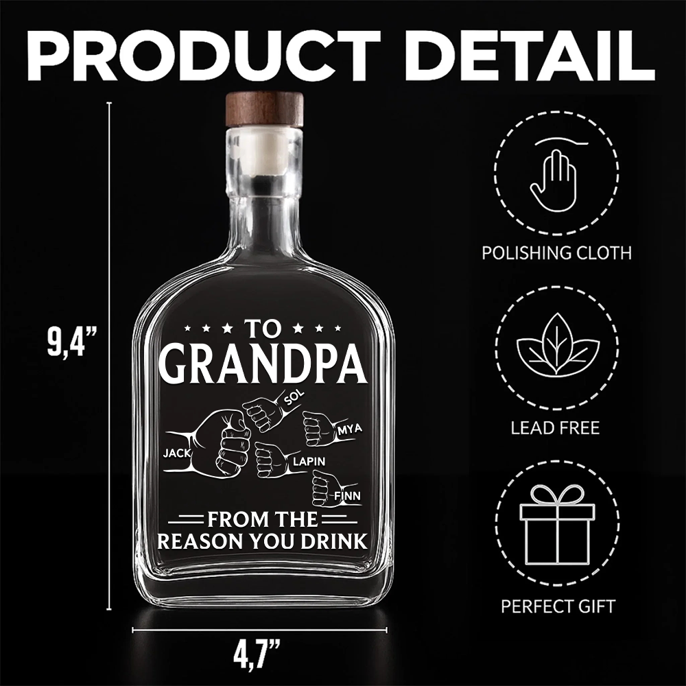 To Grandpa From The Reason You Drink - Family Personalized Custom Whiskey Bottle - Father's Day, Gift For Dad, Grandpa TU20