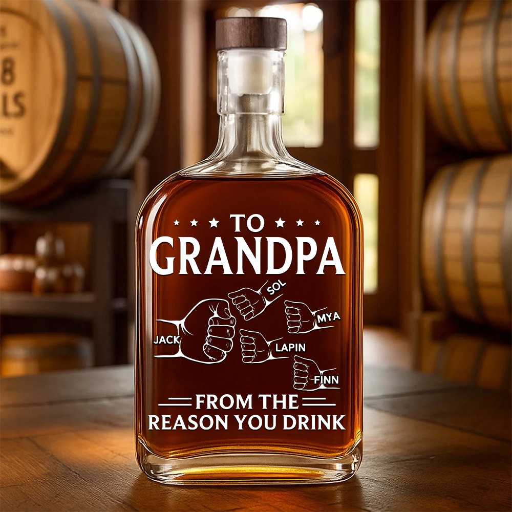 To Grandpa From The Reason You Drink - Family Personalized Custom Whiskey Bottle - Father's Day, Gift For Dad, Grandpa TU20