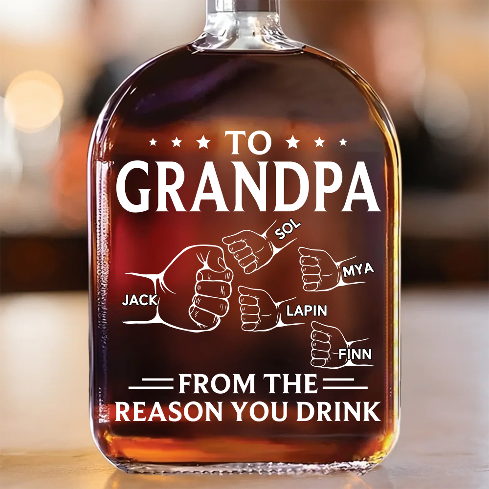 To Grandpa From The Reason You Drink - Family Personalized Custom Whiskey Bottle - Father's Day, Gift For Dad, Grandpa TU20